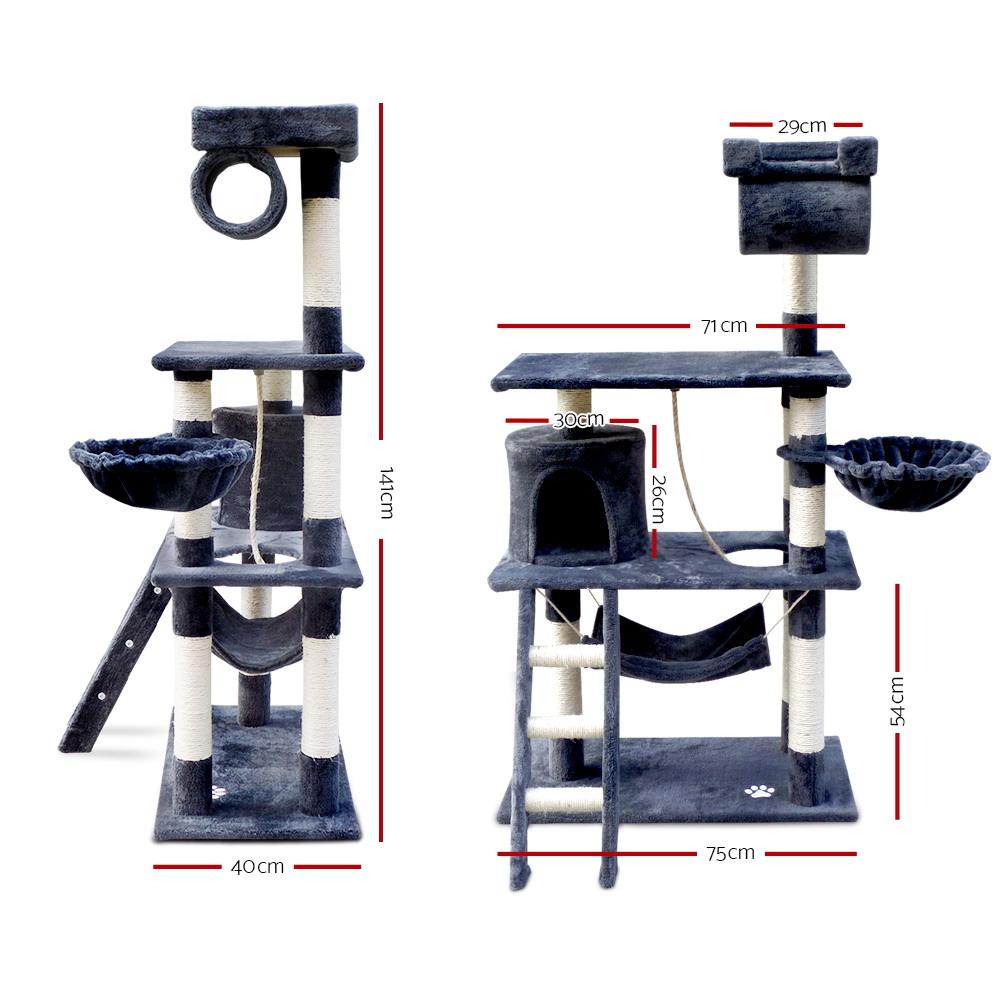 i.Pet Cat Tree 141cm with scratching posts, plush surfaces, and multi-level design for cats to play and relax.