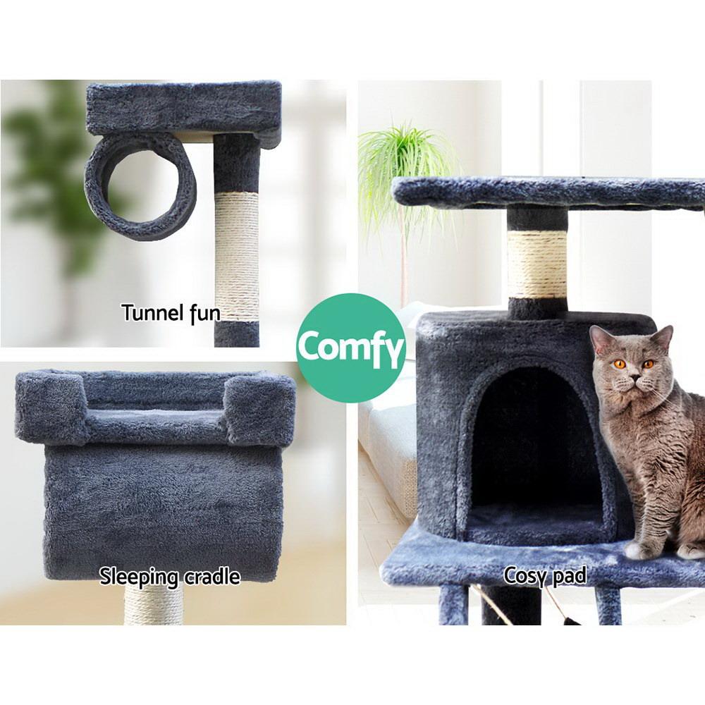 i.Pet Cat Tree 141cm with scratching posts, plush surfaces, and multi-level design for cats to play and relax.