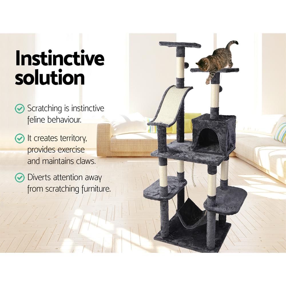 i.Pet Cat Tree 171cm tall with multiple levels, scratching posts, and plush surfaces, designed for cats to play and relax.