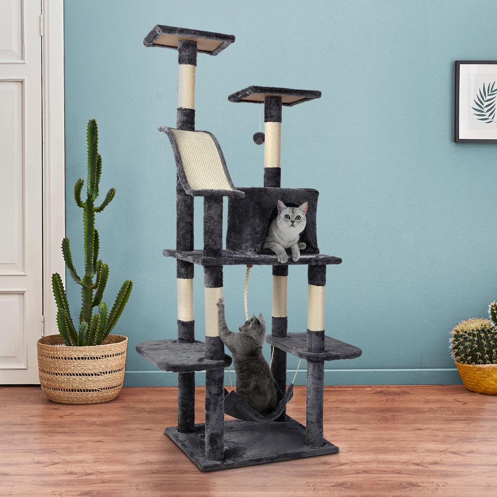 i.Pet Cat Tree 171cm tall with multiple levels, scratching posts, and plush surfaces, designed for cats to play and relax.