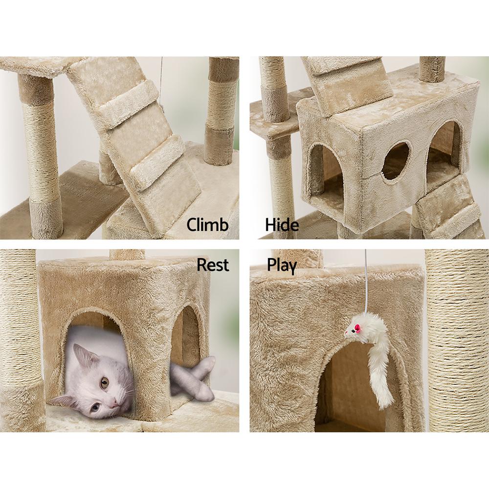 i.Pet Cat Tree 180cm featuring multiple levels, scratching posts, and plush upholstery, designed for cat play and relaxation.