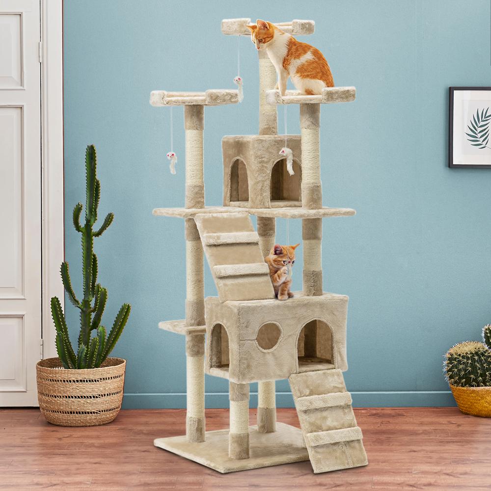 i.Pet Cat Tree 180cm featuring multiple levels, scratching posts, and plush upholstery, designed for cat play and relaxation.
