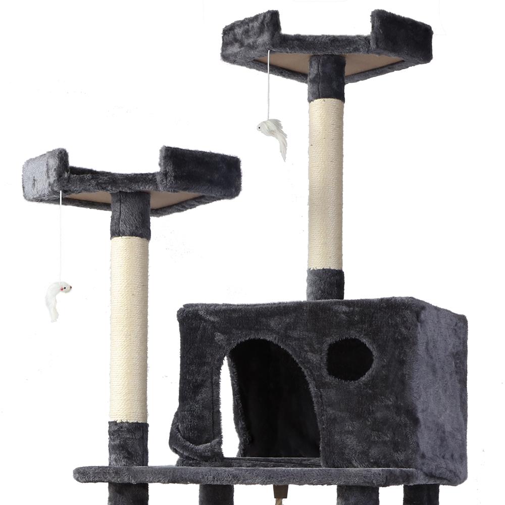 i.Pet Cat Tree 184cm featuring multiple levels, sisal scratching posts, plush surfaces, and hanging toys for cats.