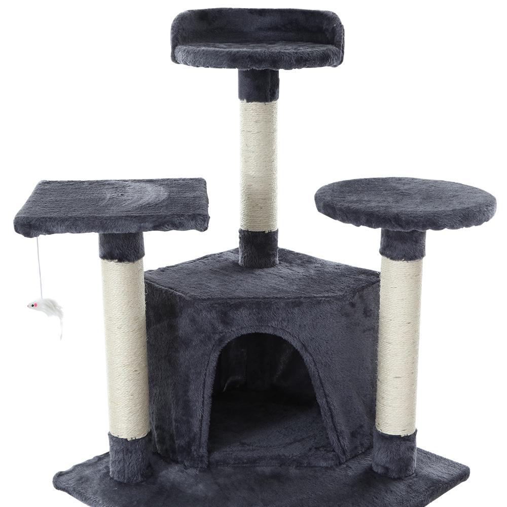 i.Pet Cat Tree 203cm tall with plush cover and sisal scratching posts, featuring multiple levels and a hanging mouse toy.