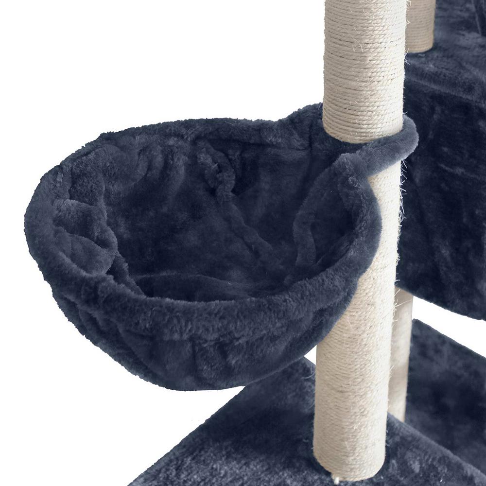 A tall 244cm i.Pet Cat Tree featuring multiple levels, sisal scratching posts, plush surfaces, and hanging toys, perfect for feline play and relaxation.