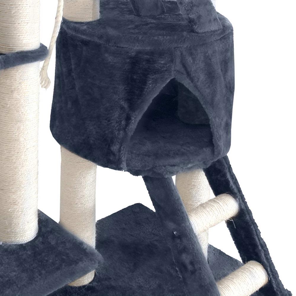 A tall 244cm i.Pet Cat Tree featuring multiple levels, sisal scratching posts, plush surfaces, and hanging toys, perfect for feline play and relaxation.
