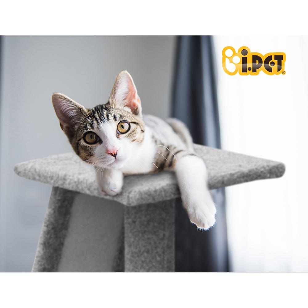 i.Pet Cat Tree 82cm tall with scratching posts, soft linen cover, and dual-level design for cats to play and relax.
