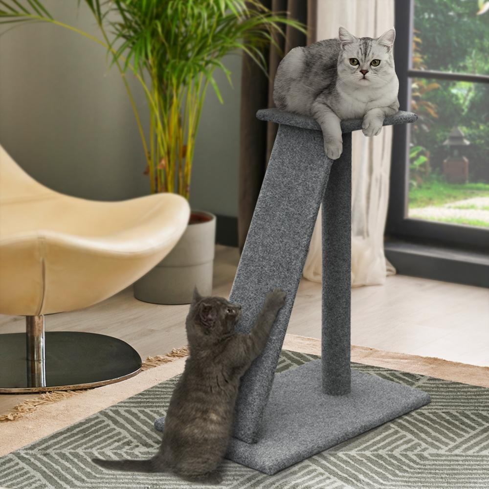 i.Pet Cat Tree 82cm tall with scratching posts, soft linen cover, and dual-level design for cats to play and relax.