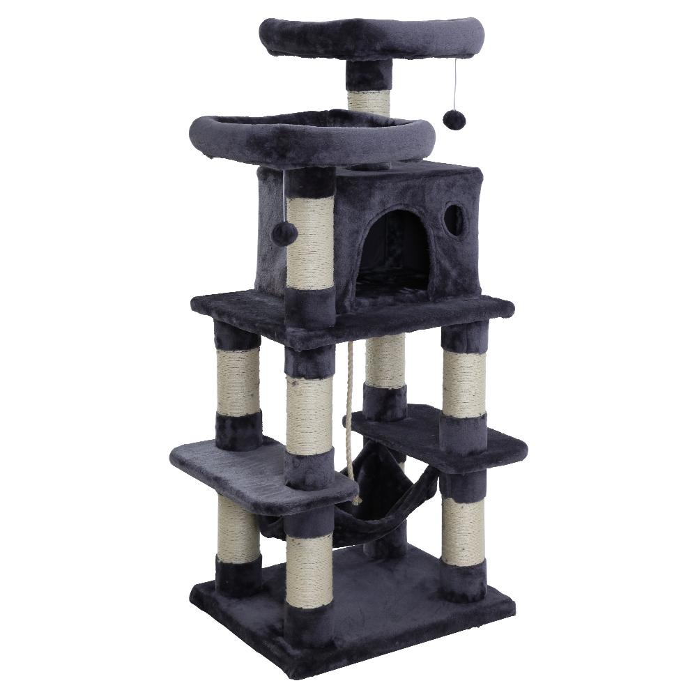 i.Pet Cat Tree featuring multiple levels, sisal scratching posts, and plush velvet covering, designed for cat play and relaxation.