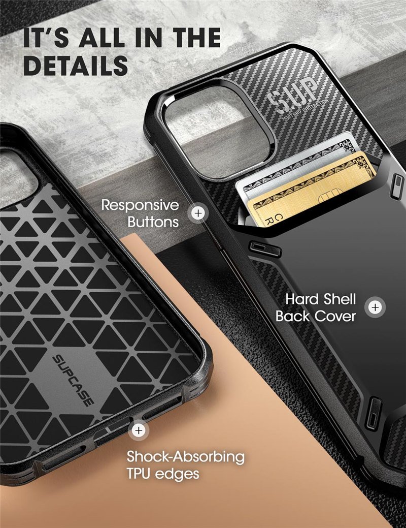 UB Vault Slim Case for iPhone 12 and 12 Pro, featuring a built-in card holder in a sleek black design.