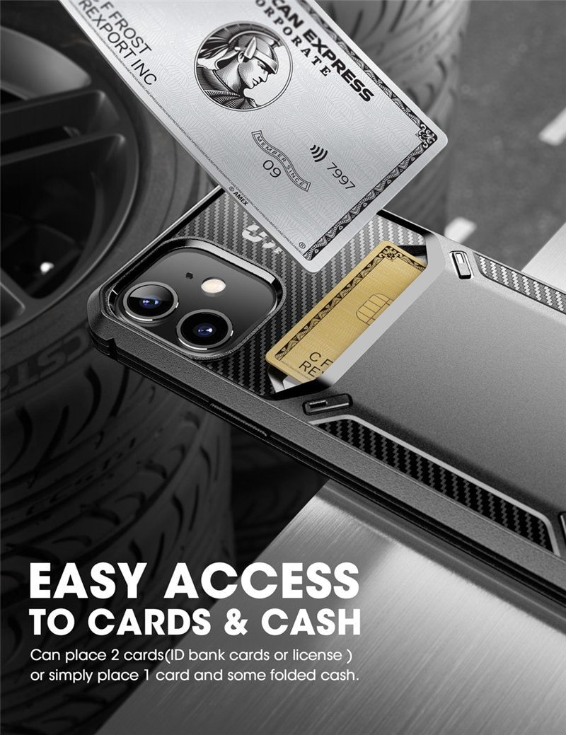 UB Vault Slim Case for iPhone 12 and 12 Pro, featuring a built-in card holder in a sleek black design.