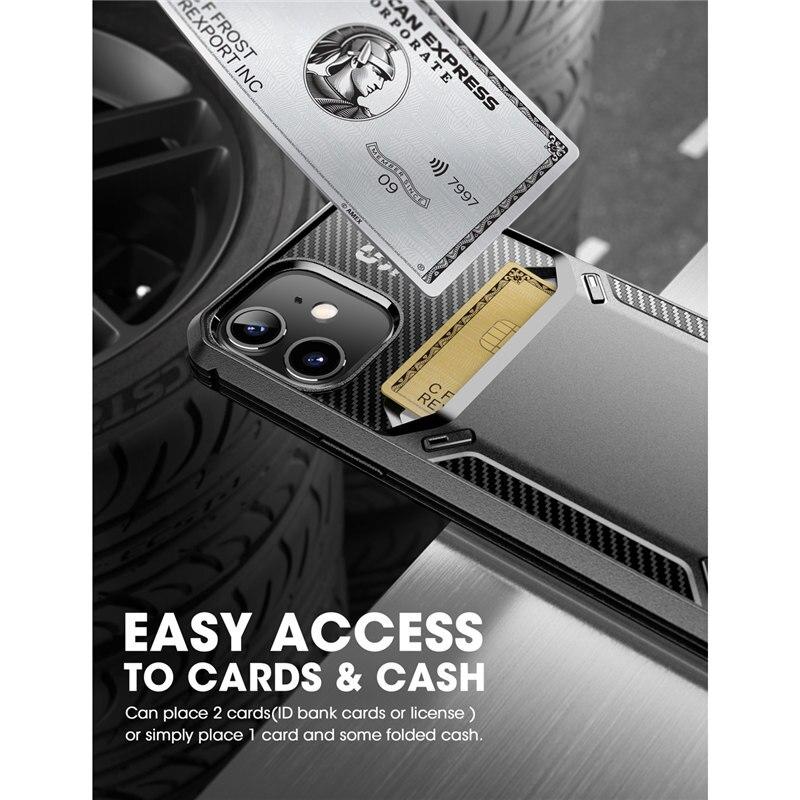 UB Vault Slim Case for iPhone 12 and 12 Pro, featuring a built-in card holder in a sleek black design.