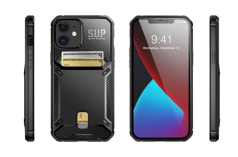 UB Vault Slim Case for iPhone 12 and 12 Pro, featuring a built-in card holder in a sleek black design.