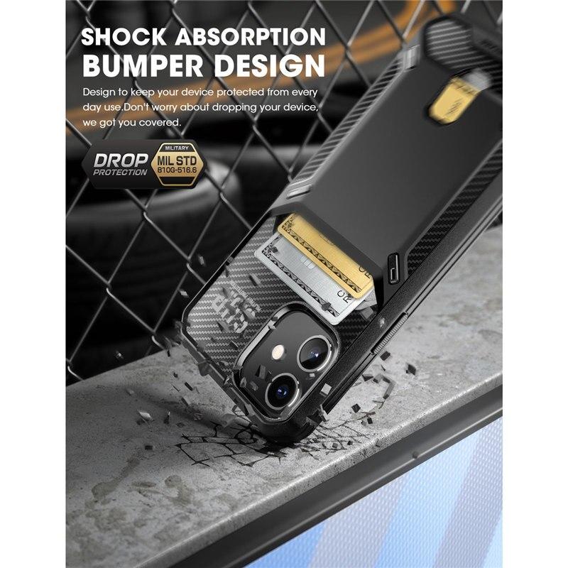 UB Vault Slim Case for iPhone 12 and 12 Pro, featuring a built-in card holder in a sleek black design.