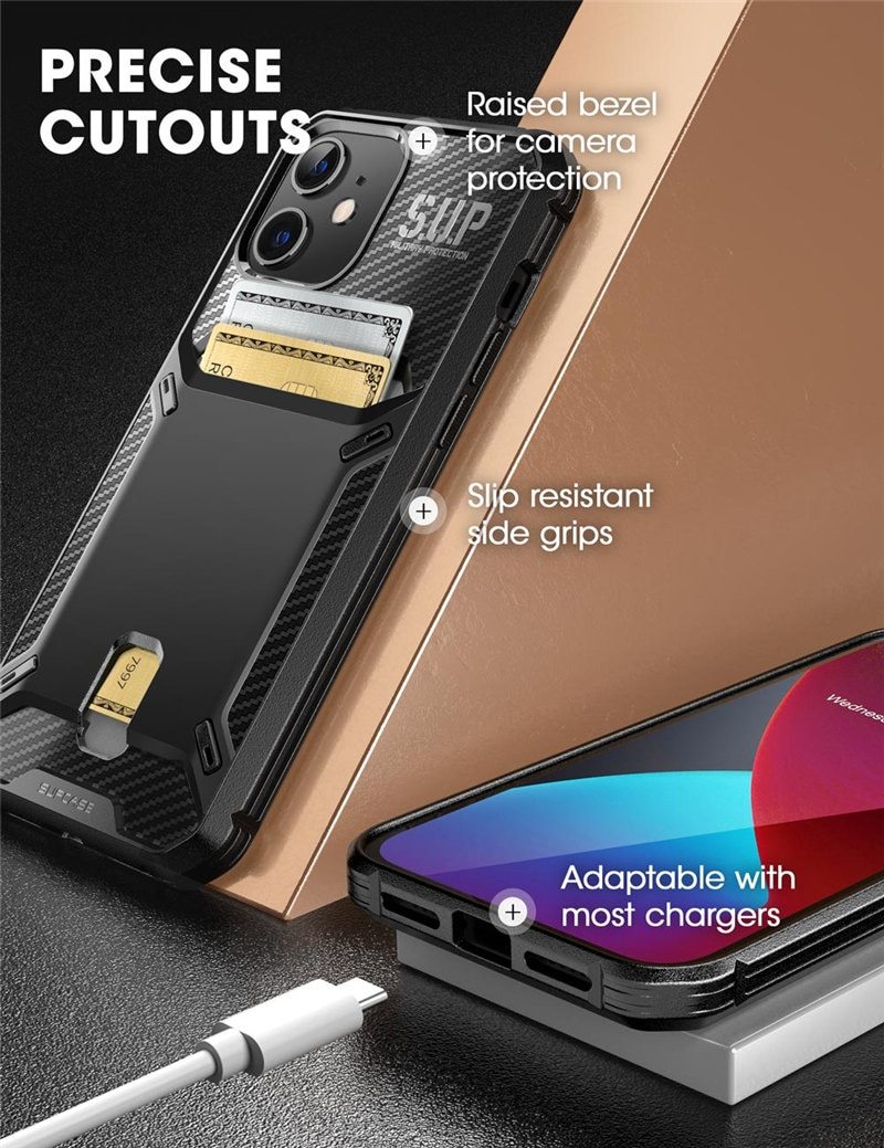 UB Vault Slim Case for iPhone 12 and 12 Pro, featuring a built-in card holder in a sleek black design.