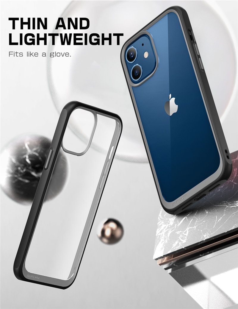 iPhone 12 Mini Case 5.4 inch in clear design with colorful TPU bumper, showcasing its slim and stylish profile.