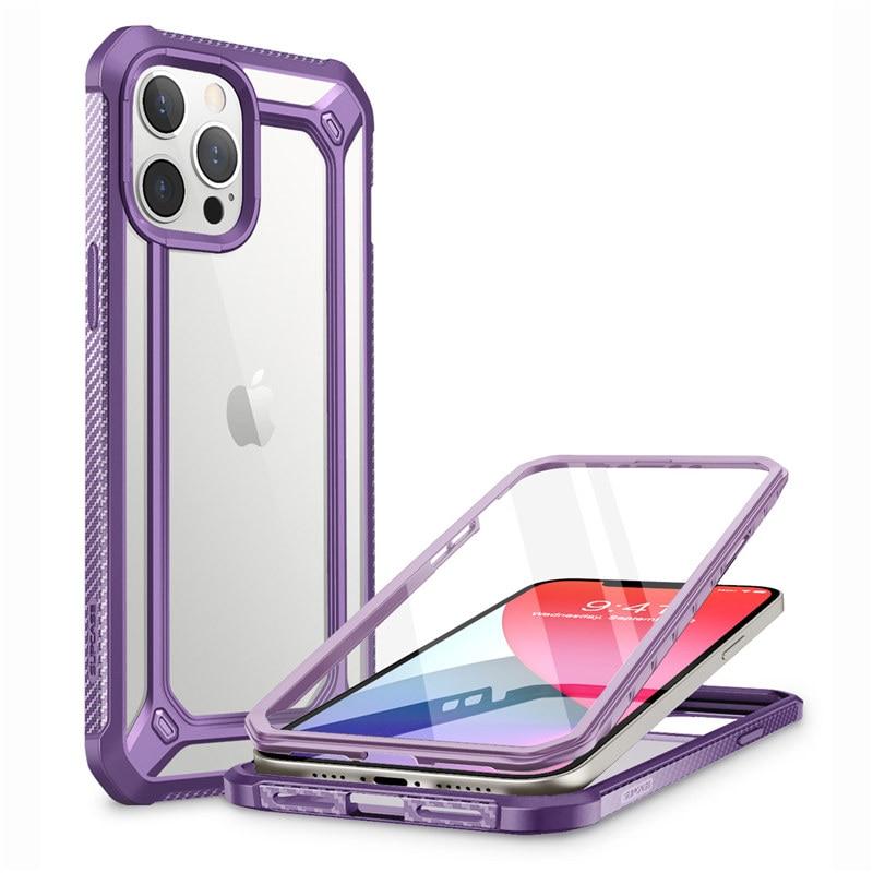 UB EXO Pro Hybrid Clear Case for iPhone 12 Pro Max, showcasing its clear bumper design and built-in screen protector.