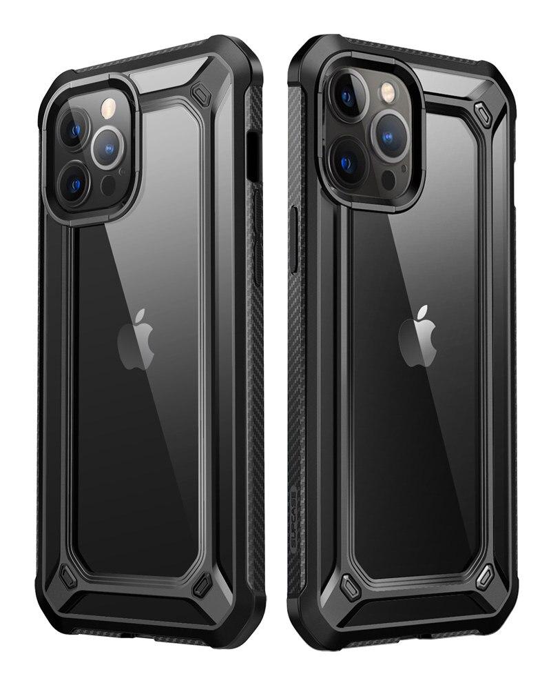 UB EXO Pro Hybrid Clear Case for iPhone 12 Pro Max, showcasing its clear bumper design and built-in screen protector.