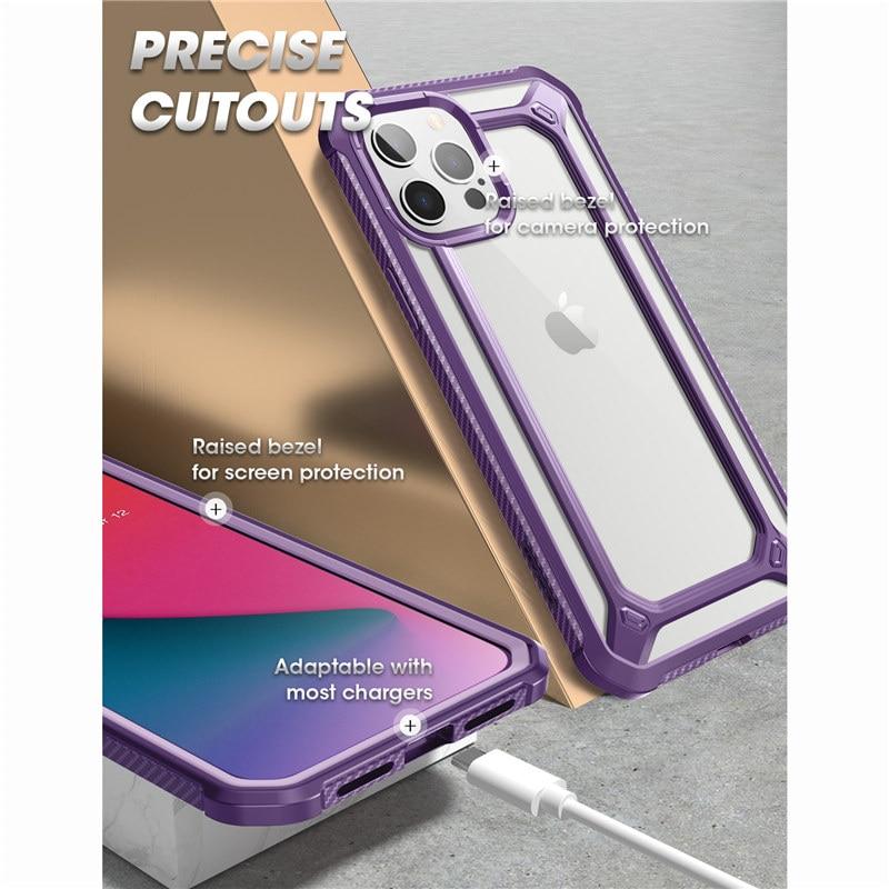 UB EXO Pro Hybrid Clear Case for iPhone 12 Pro Max, showcasing its clear bumper design and built-in screen protector.