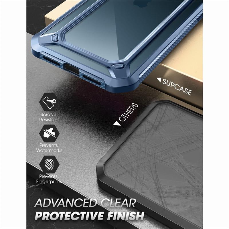 UB EXO Pro Hybrid Clear Case for iPhone 12 Pro Max, showcasing its clear bumper design and built-in screen protector.