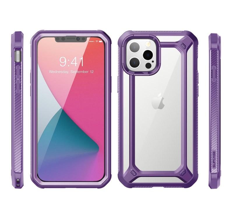 UB EXO Pro Hybrid Clear Case for iPhone 12 Pro Max, showcasing its clear bumper design and built-in screen protector.