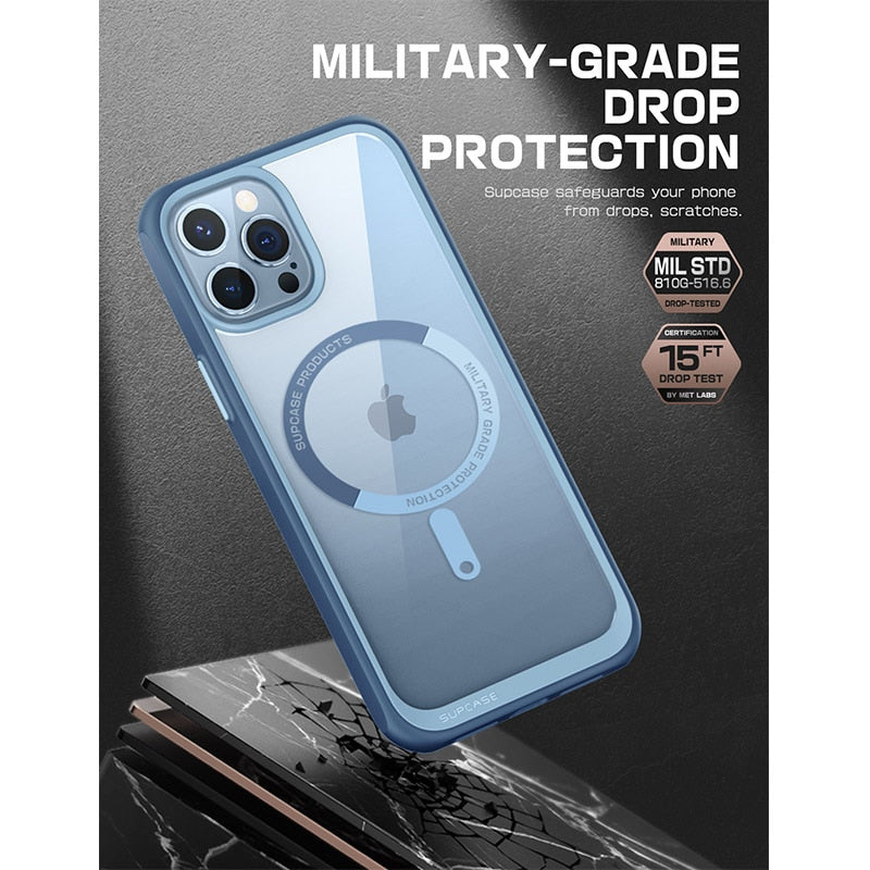 IPhone 13 Pro Case 6.1 inch UB Mag Series Premium Hybrid with clear back and colorful TPU bumper, showcasing its slim design.