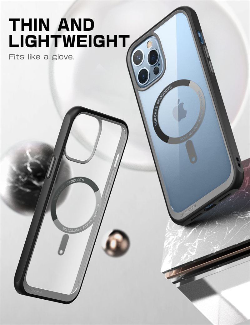 IPhone 13 Pro Case 6.1 inch UB Mag Series Premium Hybrid with clear back and colorful TPU bumper, showcasing its slim design.