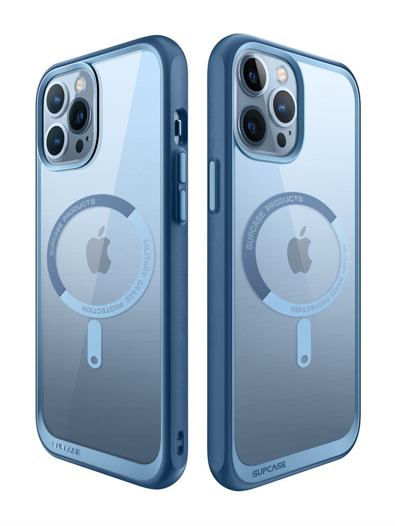 IPhone 13 Pro Case 6.1 inch UB Mag Series Premium Hybrid with clear back and colorful TPU bumper, showcasing its slim design.