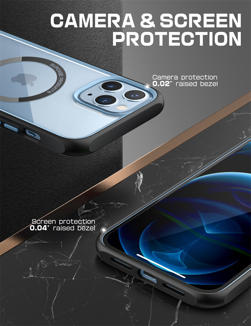 IPhone 13 Pro Case 6.1 inch UB Mag Series Premium Hybrid with clear back and colorful TPU bumper, showcasing its slim design.