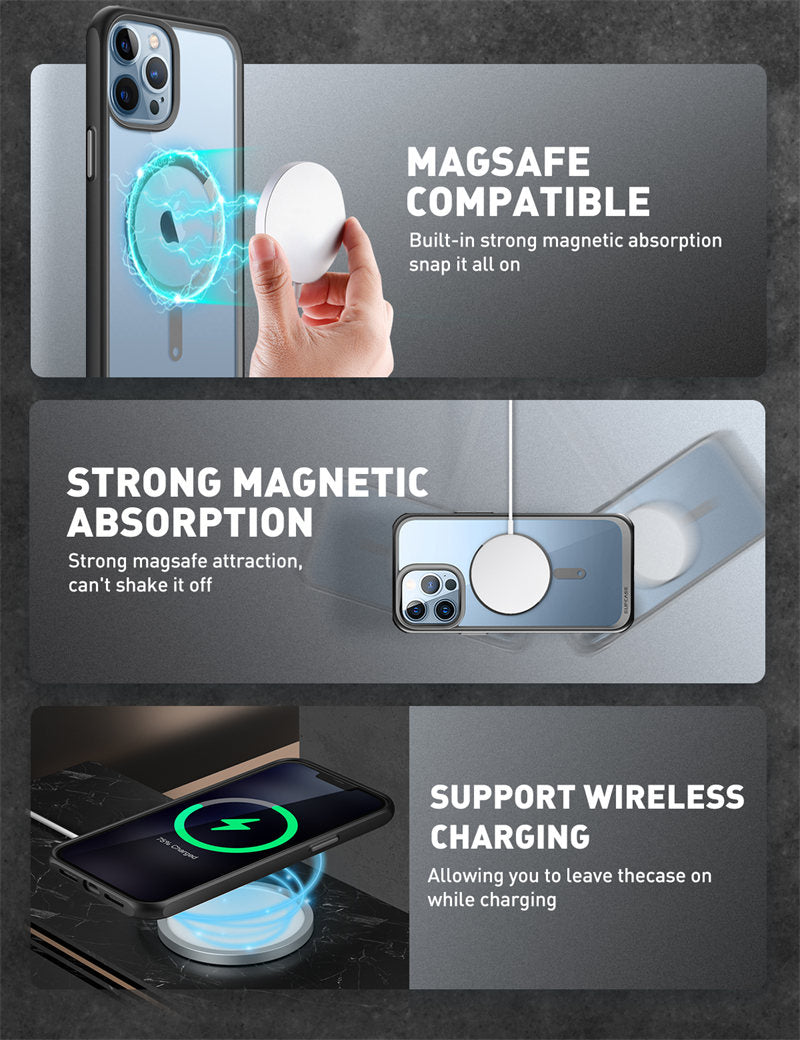 IPhone 13 Pro Case 6.1 inch UB Mag Series Premium Hybrid with clear back and colorful TPU bumper, showcasing its slim design.