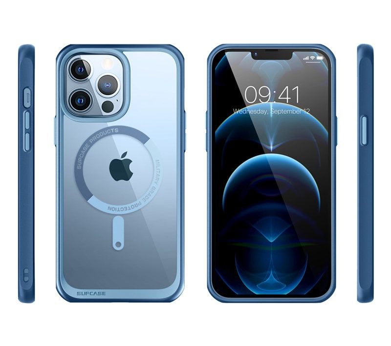 IPhone 13 Pro Case 6.1 inch UB Mag Series Premium Hybrid with clear back and colorful TPU bumper, showcasing its slim design.