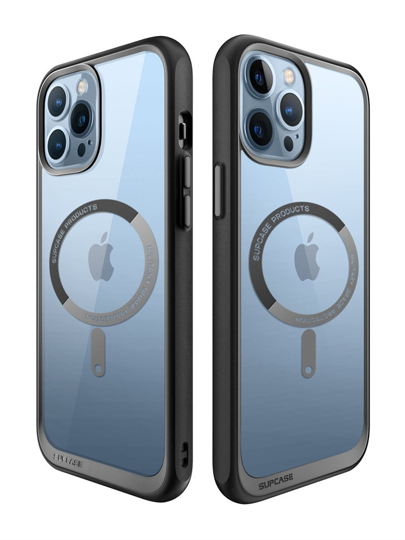 IPhone 13 Pro Case 6.1 inch UB Mag Series Premium Hybrid with clear back and colorful TPU bumper, showcasing its slim design.