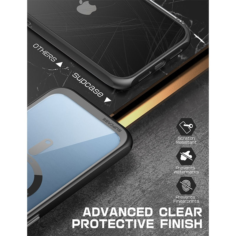 IPhone 13 Pro Case 6.1 inch UB Mag Series Premium Hybrid with clear back and colorful TPU bumper, showcasing its slim design.