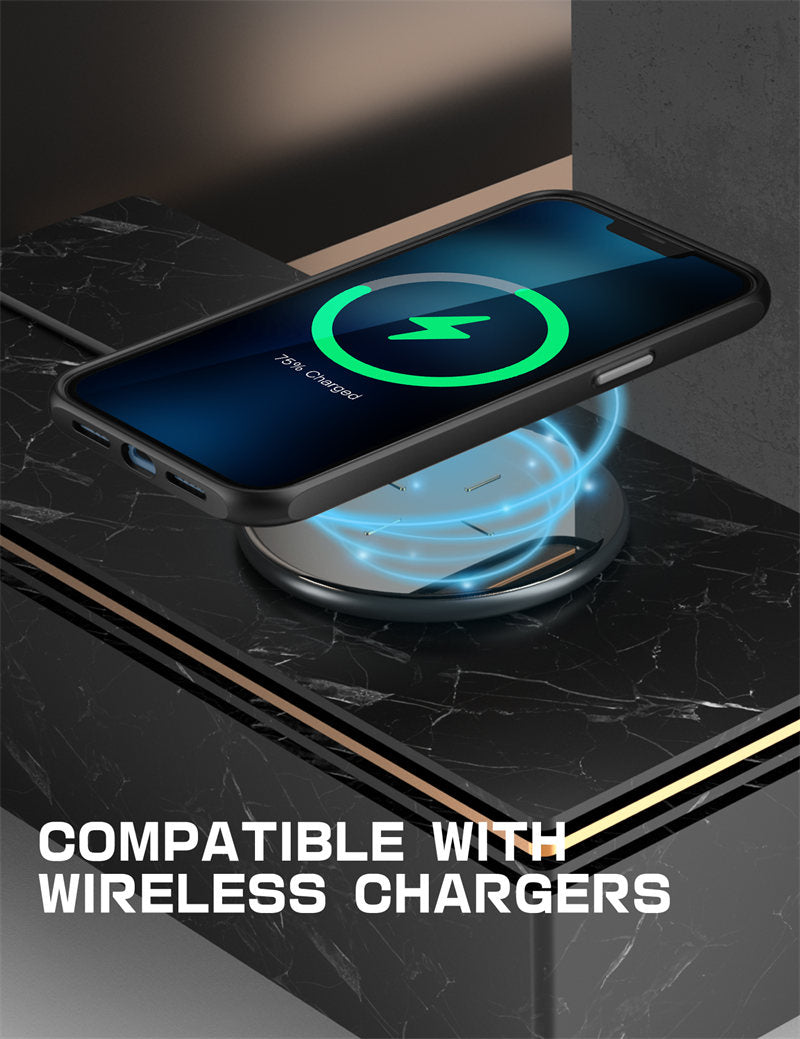 IPhone 13 Pro Case 6.1 inch UB Mag Series Premium Hybrid with clear back and colorful TPU bumper, showcasing its slim design.