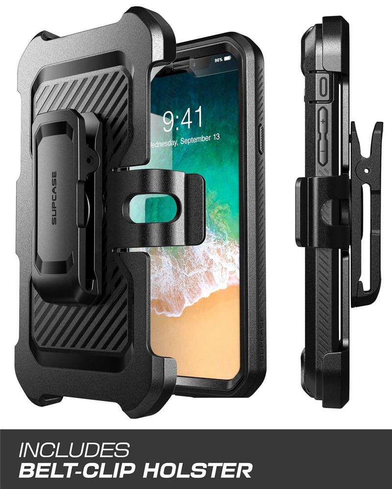 iPhone XR UB Pro Full-Body Rugged Holster Case in various colors with built-in screen protector and kickstand.