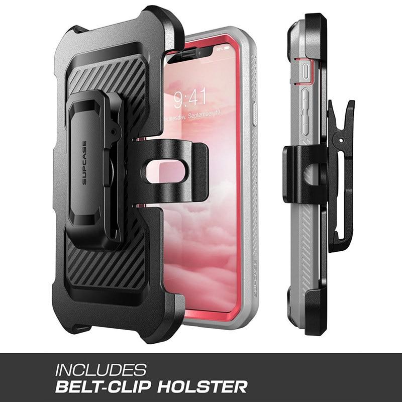 iPhone XR UB Pro Full-Body Rugged Holster Case in various colors with built-in screen protector and kickstand.