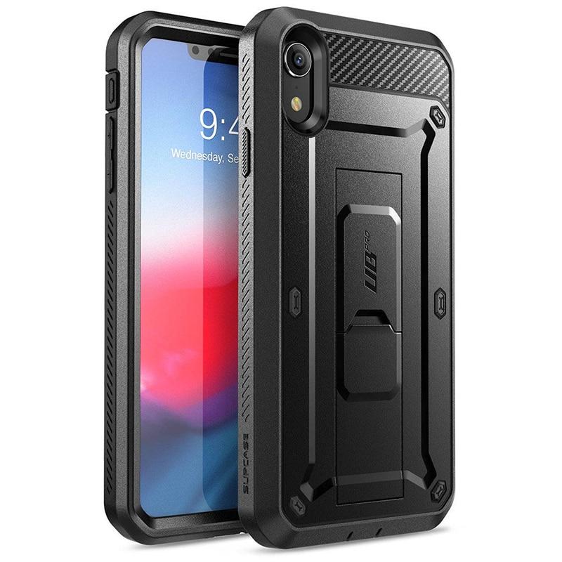 iPhone XR UB Pro Full-Body Rugged Holster Case in various colors with built-in screen protector and kickstand.