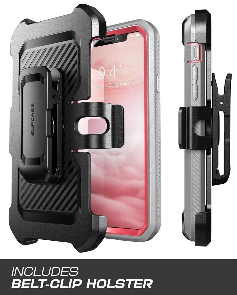 iPhone XR UB Pro Full-Body Rugged Holster Case in various colors with built-in screen protector and kickstand.