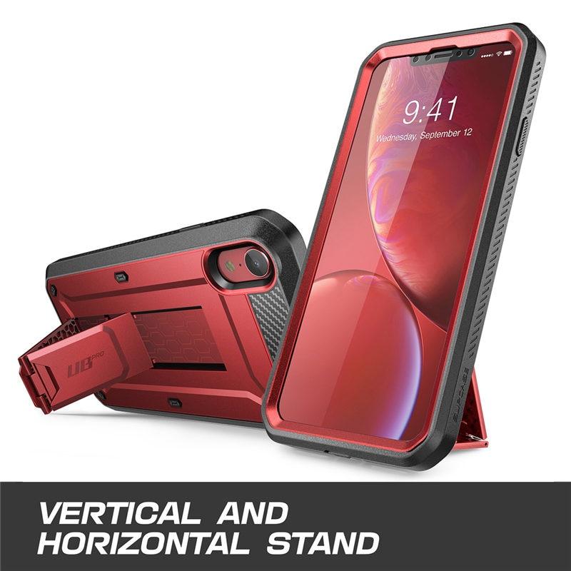 iPhone XR UB Pro Full-Body Rugged Holster Case in various colors with built-in screen protector and kickstand.