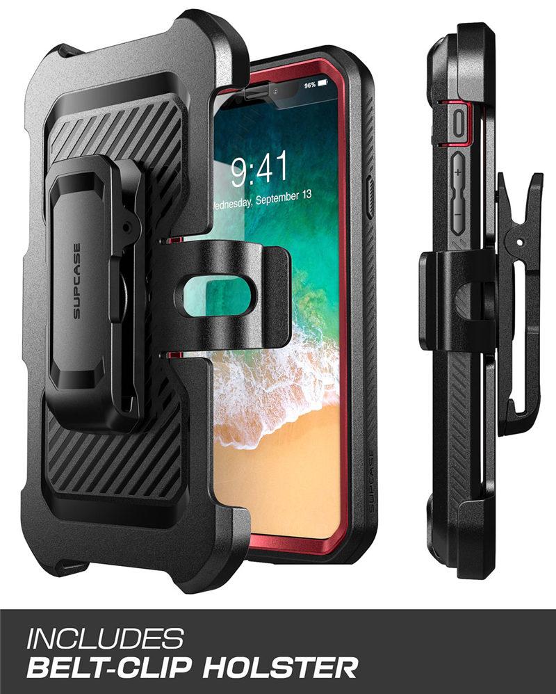 iPhone XR UB Pro Full-Body Rugged Holster Case in various colors with built-in screen protector and kickstand.