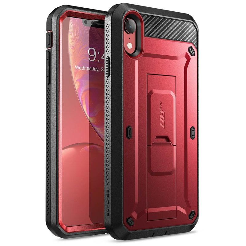 iPhone XR UB Pro Full-Body Rugged Holster Case in various colors with built-in screen protector and kickstand.