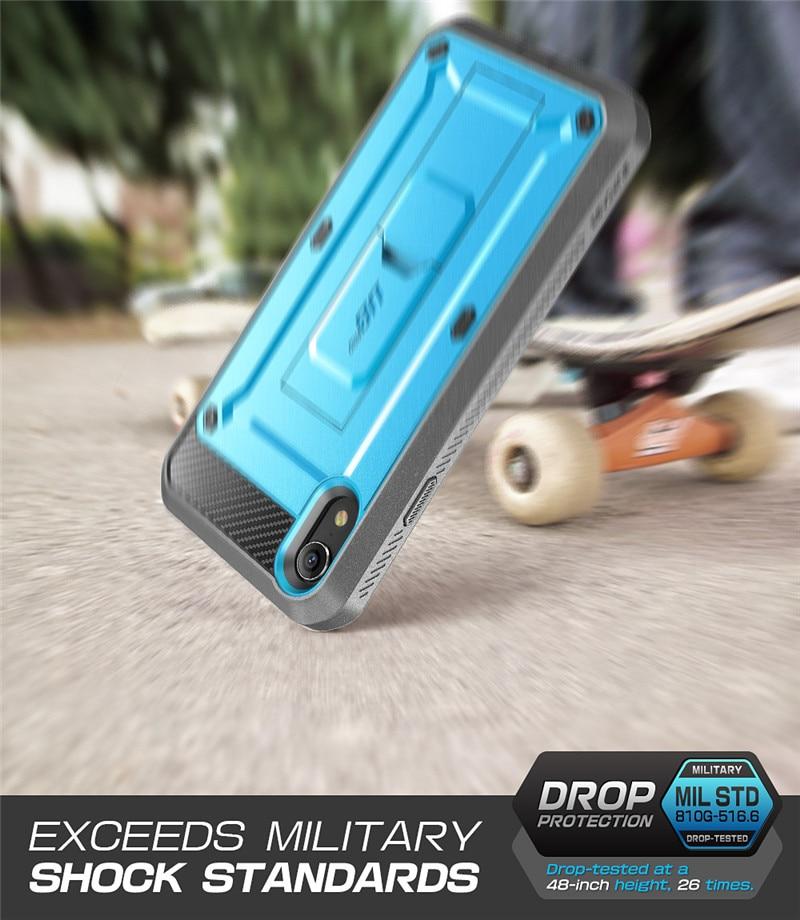 iPhone XR UB Pro Full-Body Rugged Holster Case in various colors with built-in screen protector and kickstand.