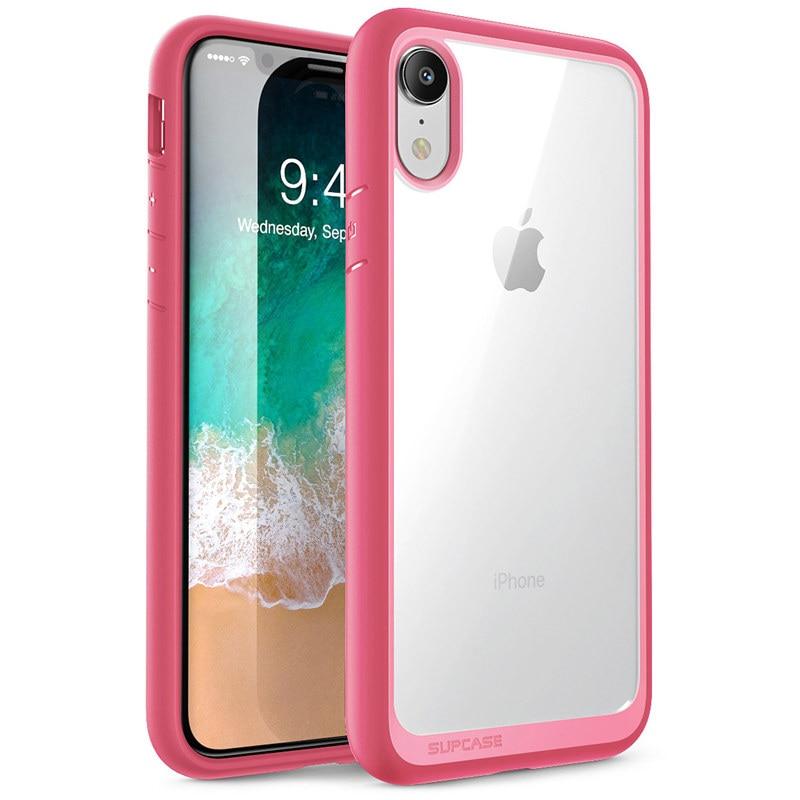 iPhone XR Case Cover 6.1 inch in marble design with clear back and colorful TPU bumper, showcasing its slim and protective features.