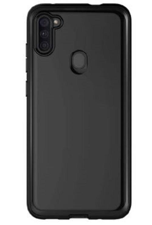 ITSKINS Spectrum 2M Drop Case for Samsung A11 in clear and black, showcasing its slim design and protective features.