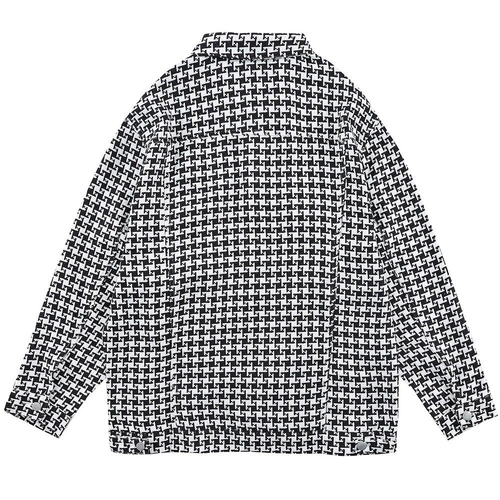 Men's classic knitted plaid jacket with turn-down collar, perfect for autumn and winter wear, featuring pockets and a loose fit.