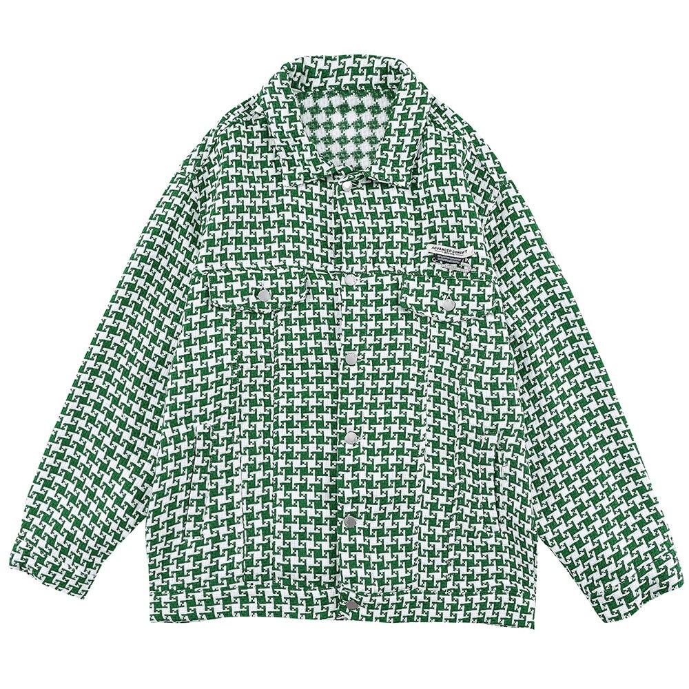 Men's classic knitted plaid jacket with turn-down collar, perfect for autumn and winter wear, featuring pockets and a loose fit.