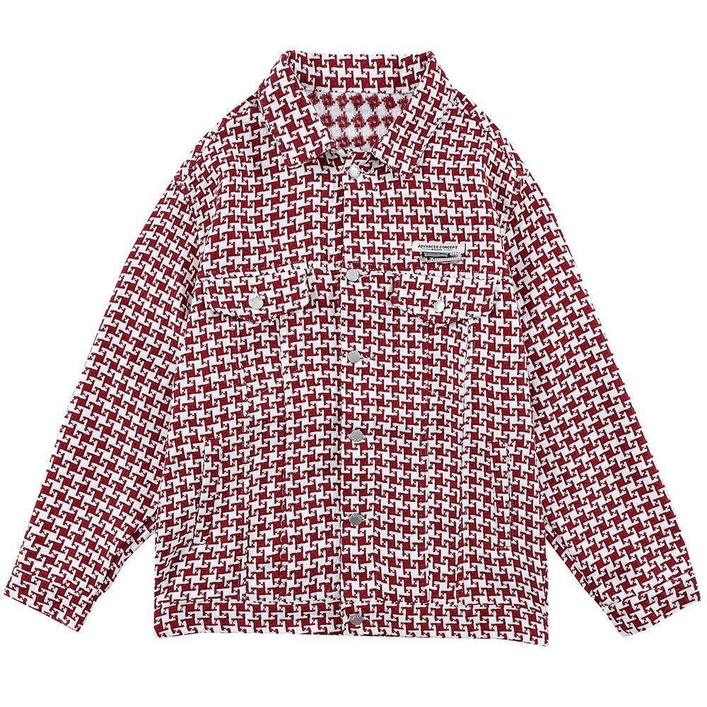 Men's classic knitted plaid jacket with turn-down collar, perfect for autumn and winter wear, featuring pockets and a loose fit.