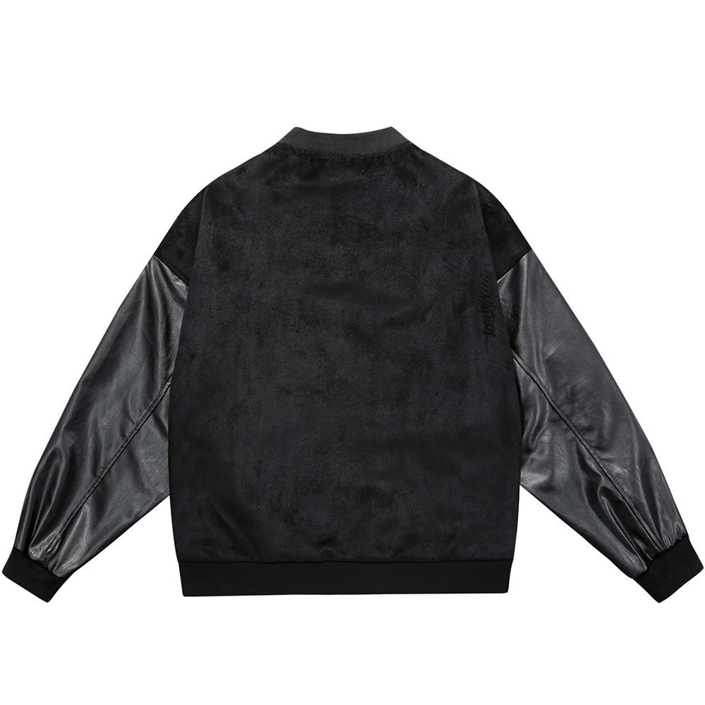 Men's Diamonds Broken Heart Leather Patchwork Sleeve Baseball Jacket featuring unique patchwork design and casual fit.