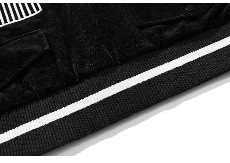 Men's bomber jacket featuring eye embroidery and letter design, available in black, brown, and dark green.