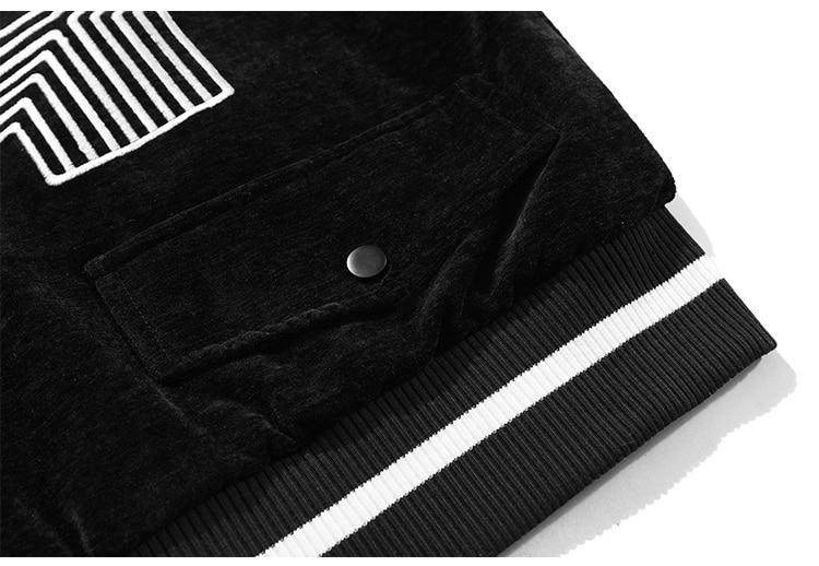 Men's bomber jacket featuring eye embroidery and letter design, available in black, brown, and dark green.